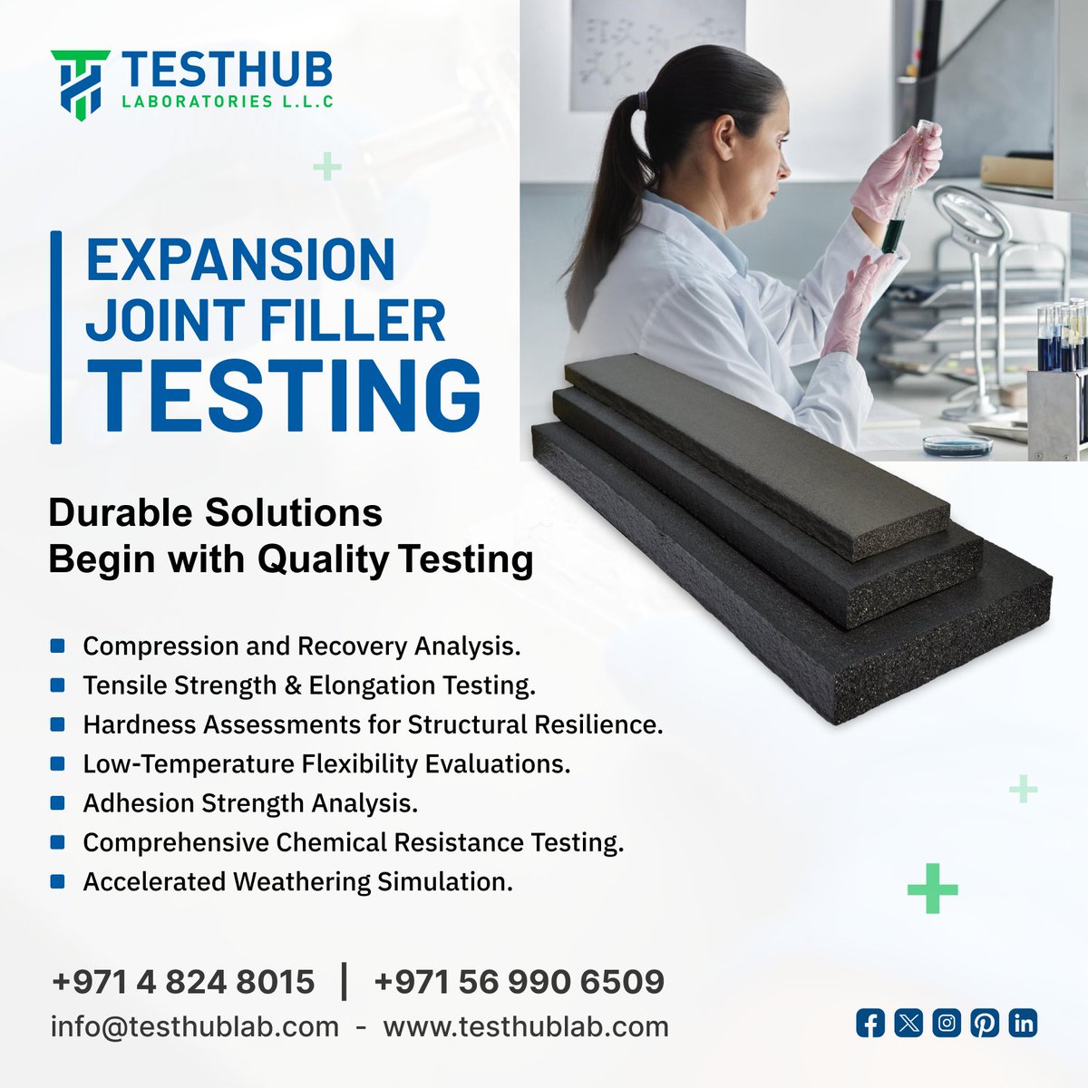 TesthubLab's tweet image. 🔬 Durable Solutions Begin with Quality Testing 🌍
🌐: testhublab.com
📱: +971 4 824 8015, +971 56 990 6509
#ExpansionJointTesting #Durability #StructuralTesting #QualityAssurance #MaterialTesting #ChemicalResistance #WeatheringSimulation #TensileStrength