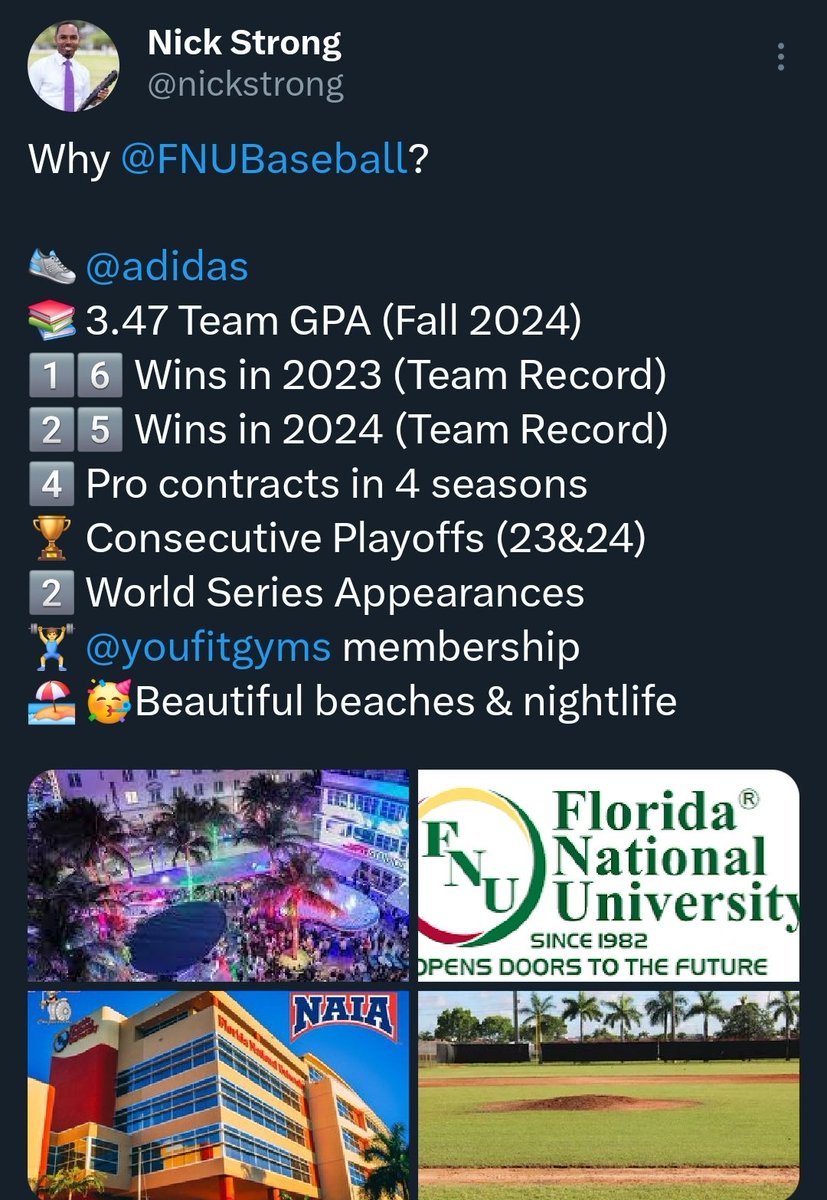 🚨Recruiting Needs🚨

DM US ONLY IF you're willing to RECEIVE a scholarship offer today.

Pitchers do not have Velo Requirements in College.

🟢Fall 25
HS Grad
PO - 8
C - 2

Transfers
PO - 12
C - 1
SS - 1

🪙Fall 26
26 HS Grads
PO - 12
C - 4
SS/P - 4 (3.75 GPA)