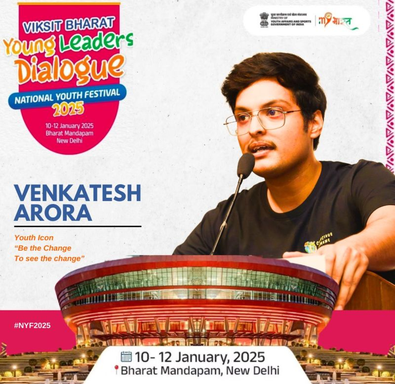 climate_cosmos's tweet photo. A huge round of applause for @AroraVenkatesh  a true changemaker, for being recognized as a Special Attendee - Youth Icon at the prestigious Viksit Bharat Young Leaders Dialogue during the National Youth Festival 2025 🌟 https://t.co/brxIA3AMlj