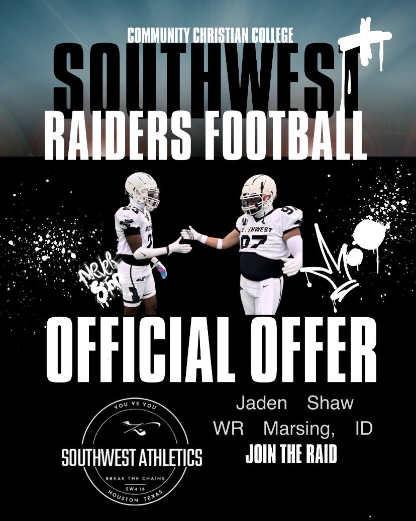 Jaden Shaw (@jaden_shaw0) on Twitter photo #AGTG Blessed to receive my fourth offer to <a href="/SWRaidersFB/">C.C.C Southwest Raiders Football</a> thank you <a href="/CoachKProvi/">Kyle Providence</a> for believing in me!!
<a href="/PrepRedzoneID/">Prep Redzone Idaho</a> <a href="/IdahoRecruitHub/">Idaho Recruit Hub</a> #AGTG Blessed to receive my fourth offer to <a href="/SWRaidersFB/">C.C.C Southwest Raiders Football</a> thank you <a href="/CoachKProvi/">Kyle Providence</a> for believing in me!!
<a href="/PrepRedzoneID/">Prep Redzone Idaho</a> <a href="/IdahoRecruitHub/">Idaho Recruit Hub</a>