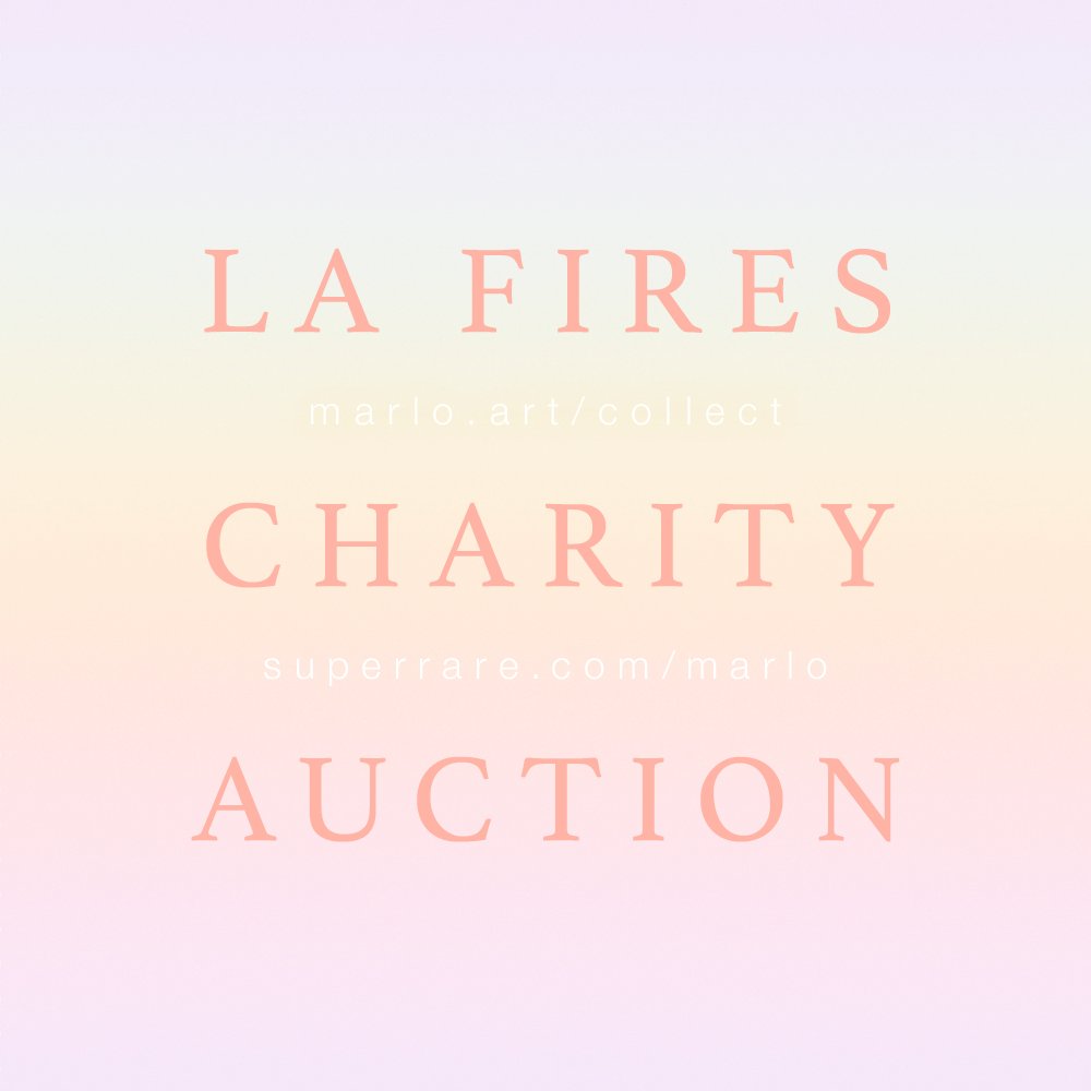 gm!

i'm auctioning an animated 1/1 artwork to support organizations helping with the LA fires

100% of my proceeds are split directly between the LA Regional Food Bank, Direct Relief, and the Los Angeles Fire Department Foundation

to bid, visit my page on <a href="/SuperRare/">SuperRare</a> 

for more