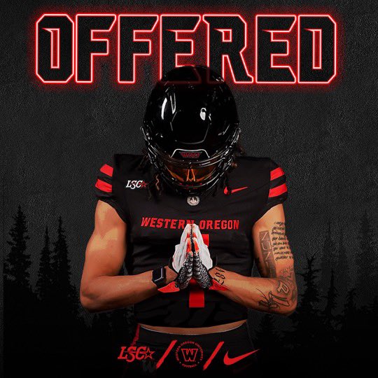 After an amazing visit with <a href="/ArneFerguson/">Arne Ferguson</a> I am thankful to have received an offer from Western Oregon University! <a href="/TheCoachJMarsh/">Justin Marshall</a> <a href="/CoachMcKinney20/">Lorenzo McKinney</a> <a href="/BrandonHuffman/">Brandon Huffman</a> <a href="/BellevueFB/">Bellevue Wolverines Football Family</a>