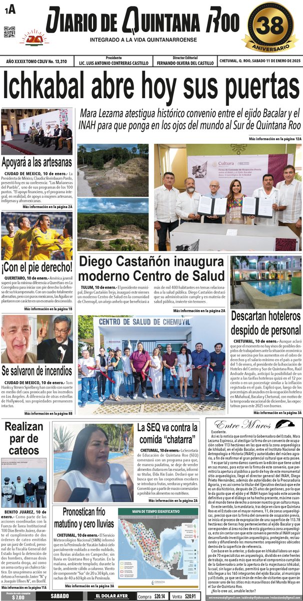 DQROO's tweet photo. #DiarioDeQuintanaRoo
**PORTADAS 11 de ENERO**
#DQR #DQRInforma #Enterate https://t.co/RRoZYMIkYn