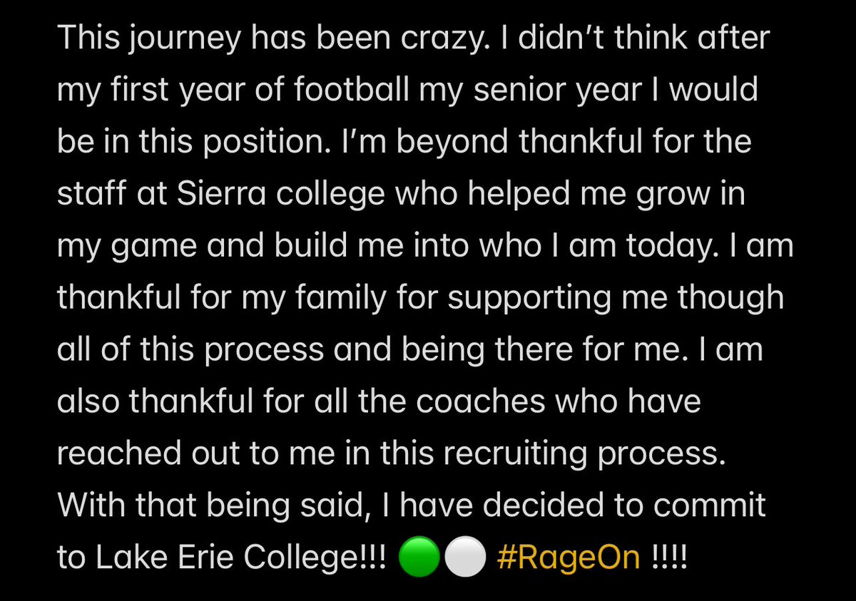OzYoungdon's tweet photo. COMMITED!! 🟢⚪️ #RageOn @LakeErieFB @CoachCRobertson @CoachDPrice @CoachTKennedy @Coach_Noonan @coach_cheek67 @SierraCoachDiaz @CoachBMusgrave https://t.co/dkCFTnr2HU