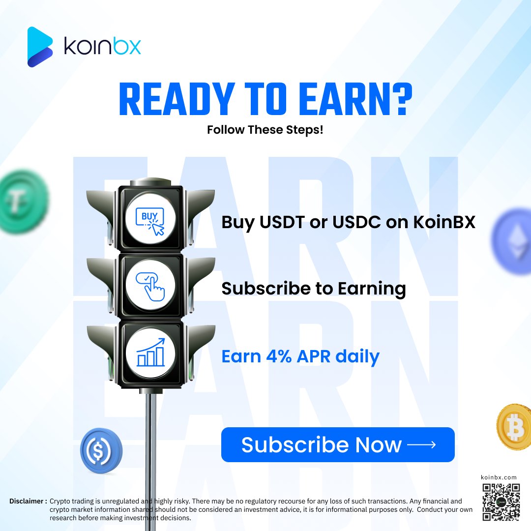 KoinBX's tweet image. 🟢 Ready to grow your crypto?

Follow the signs to 4% APR with KoinBX Earning! 📈

Start now 🔗 tinyurl.com/3dytzf8m

#KoinBX #earnings #Crypto #cryptomarket #updates #earncrypto #USDT #USDC