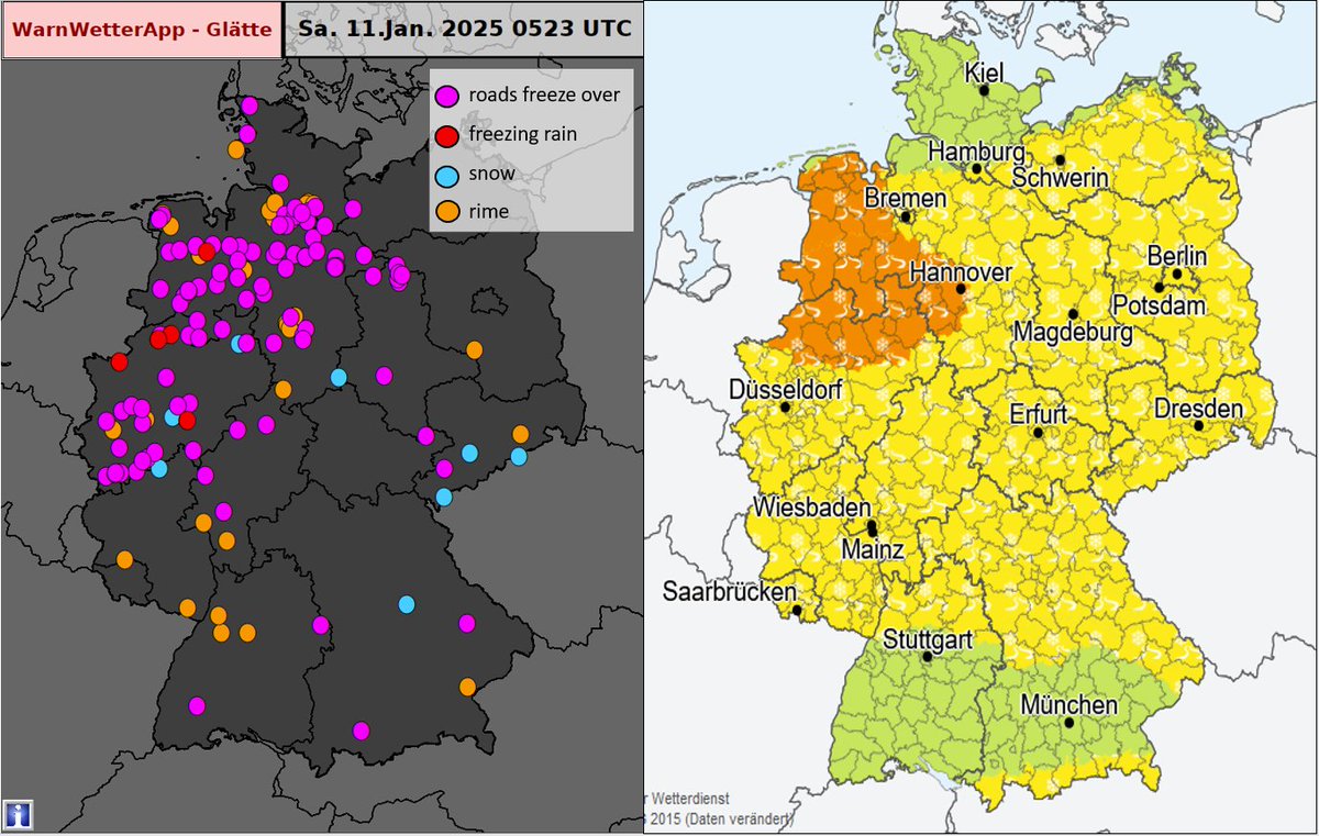 Crowd data of last 12h clearly shows the focus area of slippery roads on this Saturday morning.