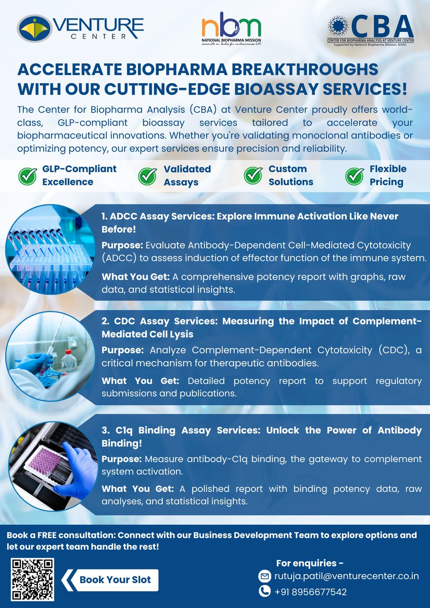 Venture Center Analytical Services (@cba_vc2019) on Twitter photo Accelerate Biopharma Breakthroughs with our Cutting-Edge Bioassay Services!
CBA at <a href="/venture_center/">VentureCenter</a> proudly offers world-class, GLP-compliant bioassay services tailored to accelerate your biopharmaceutical innovations.
Book now - tinyurl.com/ffdz2nam
<a href="/EdnaJoseph04/">Edna Joseph</a> <a href="/premnathv6/">Premnath V</a> Accelerate Biopharma Breakthroughs with our Cutting-Edge Bioassay Services!
CBA at <a href="/venture_center/">VentureCenter</a> proudly offers world-class, GLP-compliant bioassay services tailored to accelerate your biopharmaceutical innovations.
Book now - tinyurl.com/ffdz2nam
<a href="/EdnaJoseph04/">Edna Joseph</a> <a href="/premnathv6/">Premnath V</a>