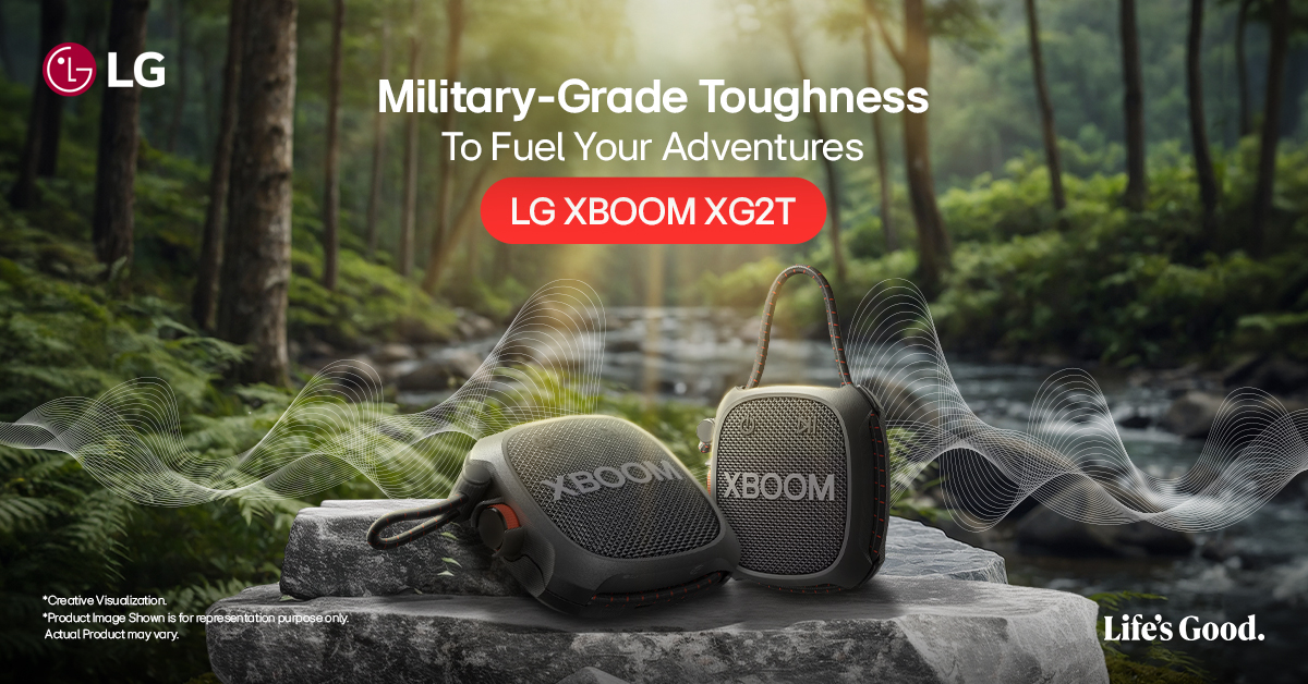 LGIndia's tweet photo. Experience great sound and tougher build. The LG XBOOM XG2T is ready for every drop, splash, and rugged adventure. Durable, portable, unstoppable.

Know more at https://t.co/daeQ01hjr8

#LG #LGIndia #LifesGood #LGXBOOM #XG2T #AdventureProof https://t.co/8vdKkhbrl3