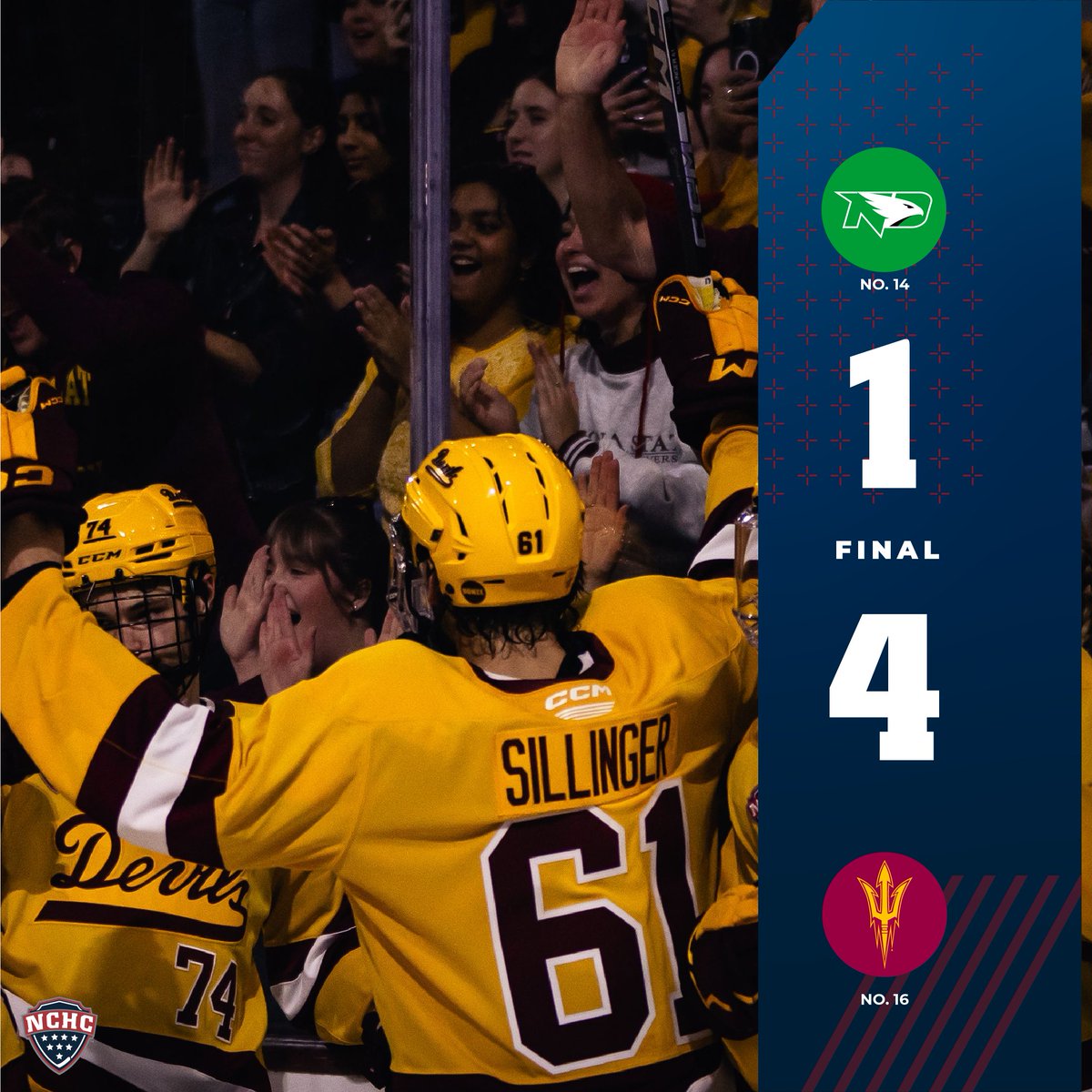 TheNCHC's tweet image. That's 8 straight wwwwwwwwins for the Sun Devils! 🔱

#NCHChockey // #ForksUp