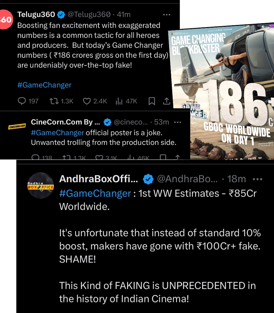 dmmanoj94's tweet photo. @Cinee_Worldd I understand why production might have done it, it’s the only way to increase some interest in the audience. But faking over 100cr is terrible. It’s not a good practice in terms of TFI reputation.
#DisasterGamechager #GameChanager #gamechanger #DilRaju #RamCharan #fakecollections https://t.co/M34GnsjH3C