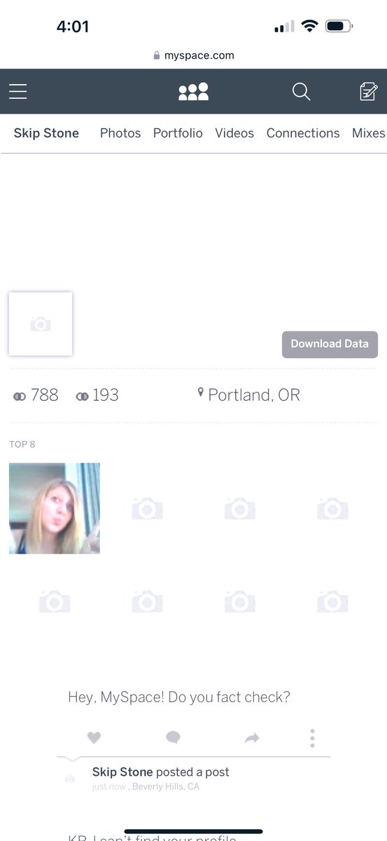 Skipst1's tweet image. Does MySpace fact check? I can’t get any reply there. All the noise is on Facebook these days