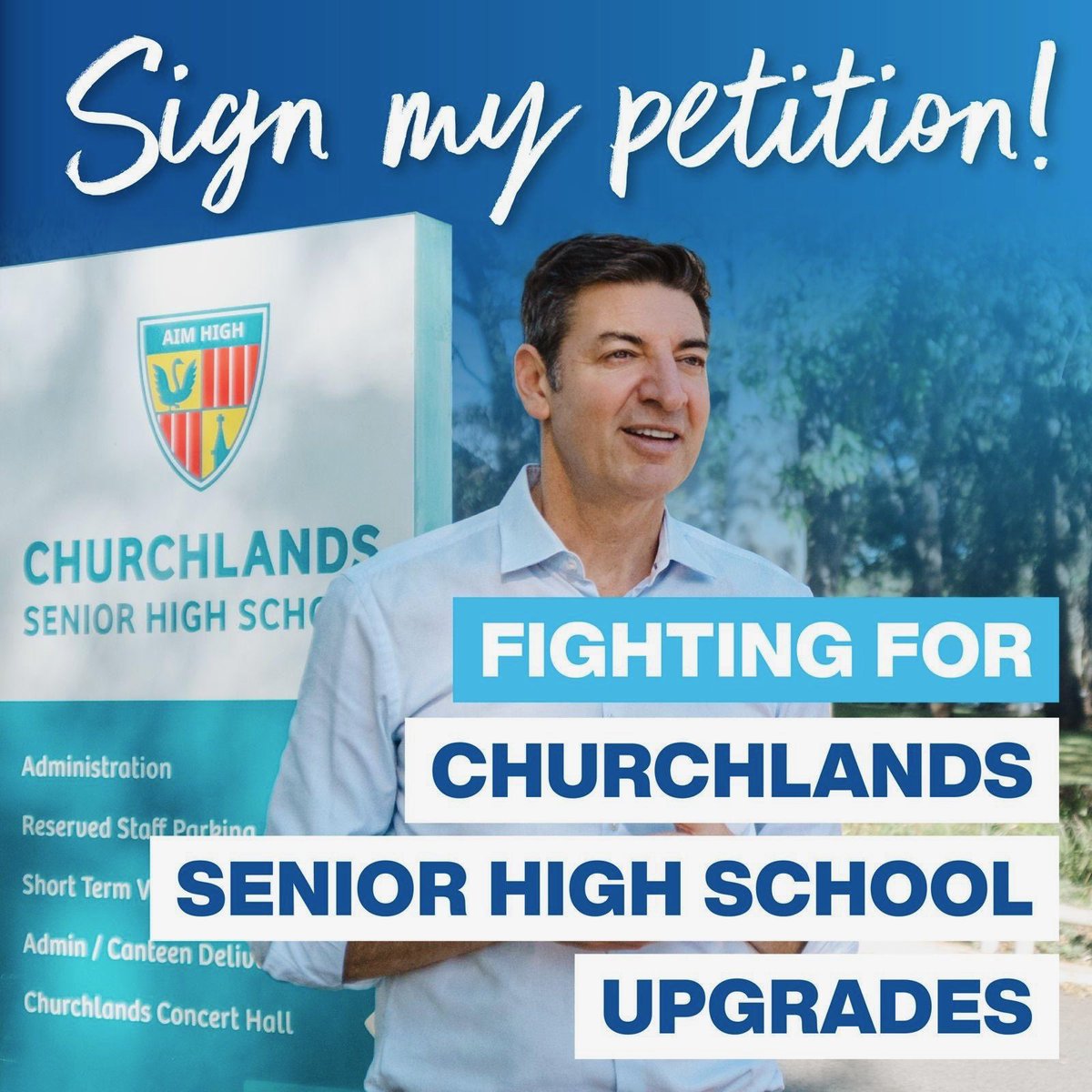BasilZempilas's tweet photo. FIGHTING for Churchlands SHS
Churchlands Senior High is one of the most prestigious and highly regarded secondary schools in the state - and it's the heart and soul of our electorate.
That's why parents have prioritised a refurbishment of the school's main entry, not only to provide an appropriate entry statement for students, staff and visitors... but to make it more accessible with better pathways, lighting, landscaping and signage.
It's what CSHS and the local community deserves.
And the school community wants to turn the old science building into a specialty student wellbeing hub for the school chaplaincy service to operate from.
I want to help make these important projects happen - but I need your support. Sign the petition https://t.co/IhG1ySqi92 or like 👍 and leave a comment ✍️ to show you're on-board - and let's get it done.
Together we can build a better, fairer, safer Churchlands SHS.
Right priorities. Real solutions - that's the @LiberalsWA
https://t.co/PFCdG0f0Wo