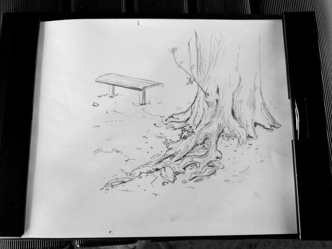 散歩がてら近所の公園でスケッチ。 