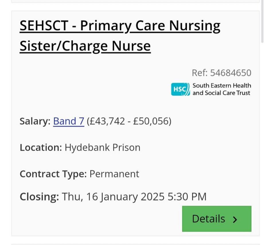 Fiona Linehan (@listen_hear) on Twitter photo SET Healthcare in Prison B7 Primary Care Nurse Hydebank Wood open to adult, mental health or learning disability nurses. Closes Thursday. Be part of HiP. <a href="/setrust/">South Eastern Trust</a> <a href="/AmandaLloyd71/">Amanda Lloyd</a> <a href="/StephenMcGPT/">Stephen Mcgarrigle</a> <a href="/DeniseMccreanor/">Denise McCreanor</a> SET Healthcare in Prison B7 Primary Care Nurse Hydebank Wood open to adult, mental health or learning disability nurses. Closes Thursday. Be part of HiP. <a href="/setrust/">South Eastern Trust</a> <a href="/AmandaLloyd71/">Amanda Lloyd</a> <a href="/StephenMcGPT/">Stephen Mcgarrigle</a> <a href="/DeniseMccreanor/">Denise McCreanor</a>