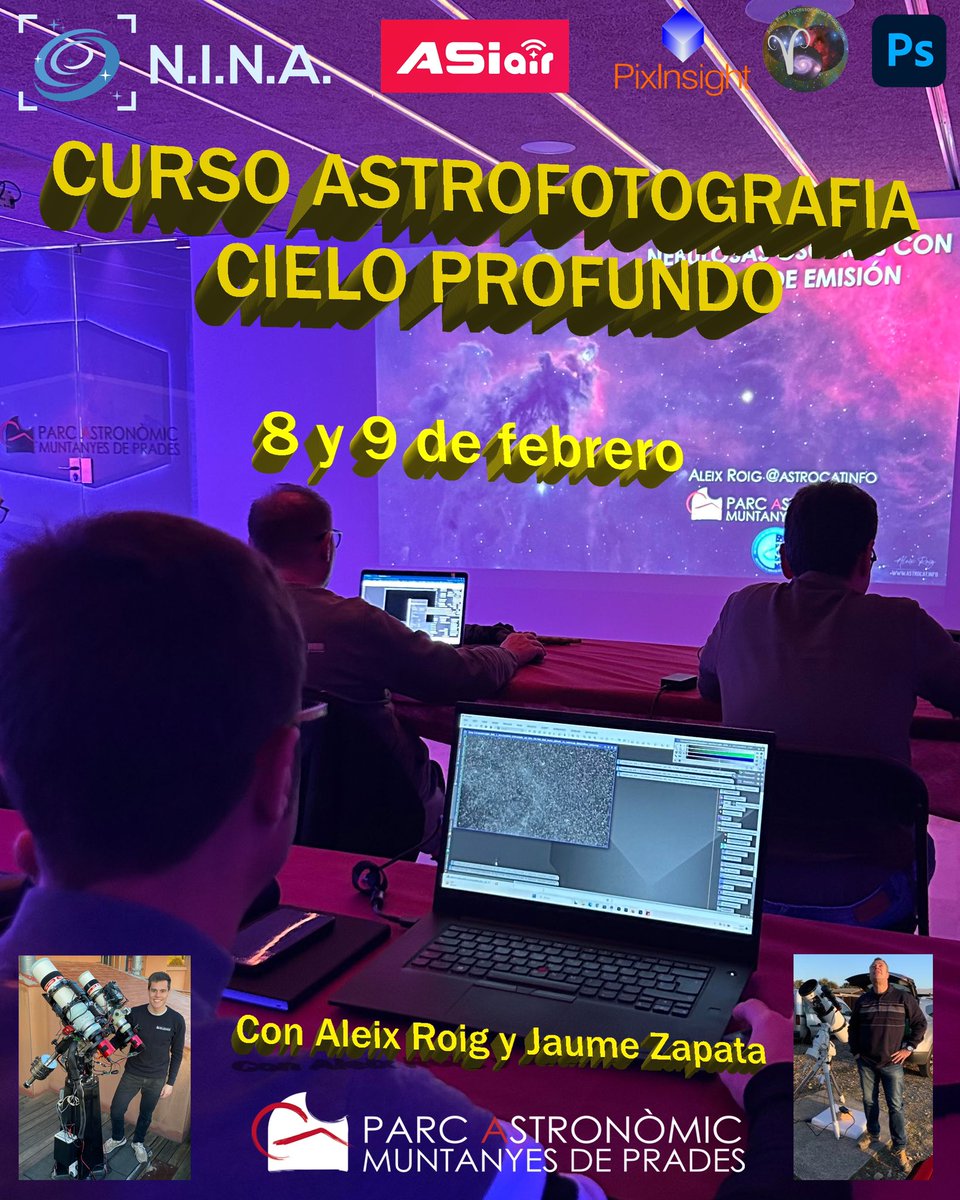 𝗖𝗨𝗥𝗦𝗢 𝗔𝗦𝗧𝗥𝗢𝗙𝗢𝗧𝗢𝗚𝗥𝗔𝗙𝗜𝗔 

🎓 𝗰𝗼𝗻 <a href="/astrocatinfo/">Aleix Roig</a> 𝘆  <a href="/jaume_zapata/">Jaume Zapata</a> para dar un salto de nivel en tus astrofotos 🔭

8 y 9 de febrero 
PRECIO: 300€

parcastronomicprades.cat/es/cursos-y-ta…