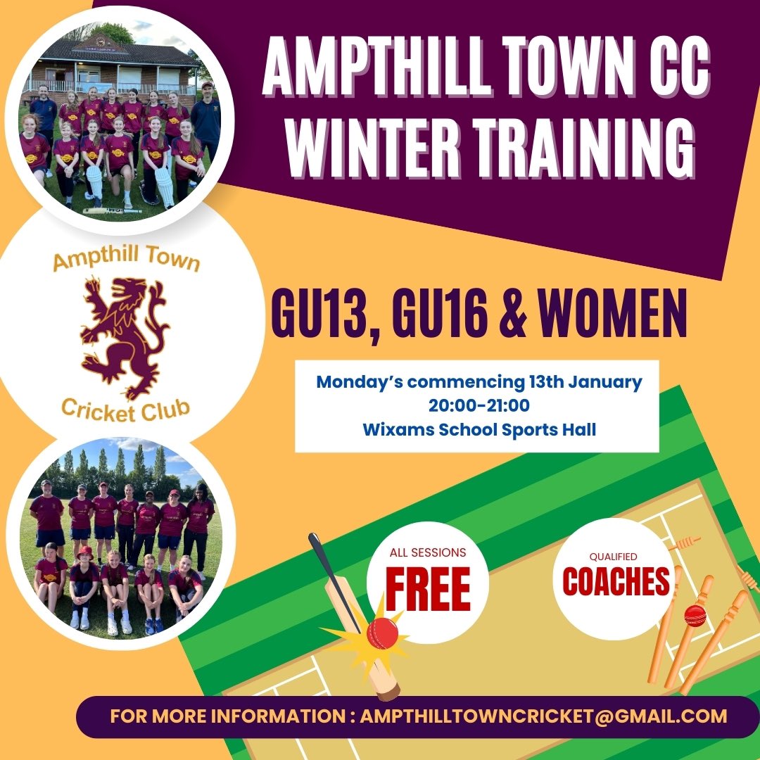 Winter nets for GU13, GU16 and Women start again on Monday, 13th. 

We welcome new players of all abilities - equipment can be provided. 

Contact us for more details 🏏🏏