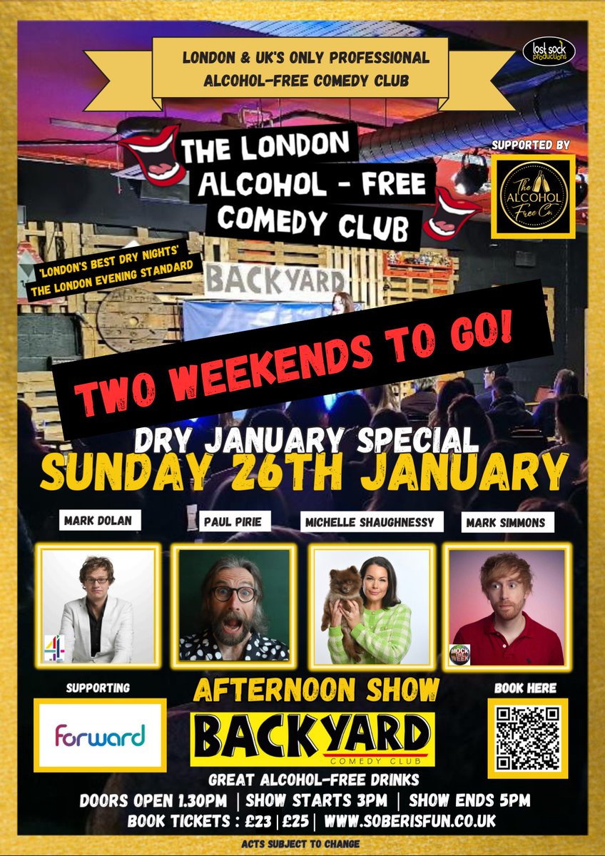 Sober IS Fun (@fun_sober) on Twitter photo 🎉 TWO WEEKENDS TO GO! 🎉
Come Sober Laugh Out Loud for the afternoon🤣 with <a href="/mrmarkdolan/">Mark Dolan</a> <a href="/Michellesfunny/">Michelle Shaughnessy</a> <a href="/JokesWithMark/">Mark Simmons: UK Tour Now On Sale</a> @ paulpire at <a href="/Backyard_Comedy/">Backyard Comedy Club</a>
Book Tix via link in bio 👆
#dryjanuary #dryjanuary2025 #sober #alcoholfree #londonevents #londonlife #RecoveryPosse #comedy 🎉 TWO WEEKENDS TO GO! 🎉
Come Sober Laugh Out Loud for the afternoon🤣 with <a href="/mrmarkdolan/">Mark Dolan</a> <a href="/Michellesfunny/">Michelle Shaughnessy</a> <a href="/JokesWithMark/">Mark Simmons: UK Tour Now On Sale</a> @ paulpire at <a href="/Backyard_Comedy/">Backyard Comedy Club</a>
Book Tix via link in bio 👆
#dryjanuary #dryjanuary2025 #sober #alcoholfree #londonevents #londonlife #RecoveryPosse #comedy