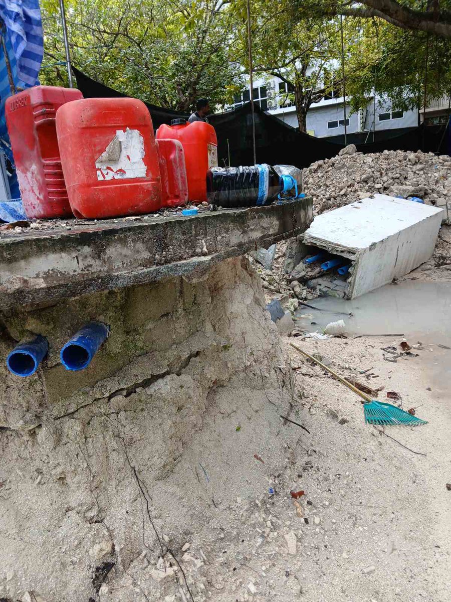 The Malé City Council and their contractor have acted in an irresponsible manner by carrying out excavation work at Maafannu Cemetery. They have dismantled the stormwater pump station there that serves the northwest side of Malé without notifying us. This has led to significant
