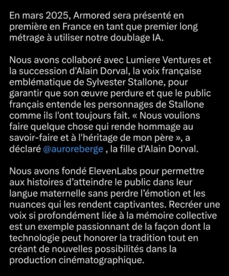 Un post désormais supprimé, nous apprend des essais de doublage par IA pour remplace la voix du regretté Alain Dorval 🥺 Que pensez-vous de cette décision ? 😔