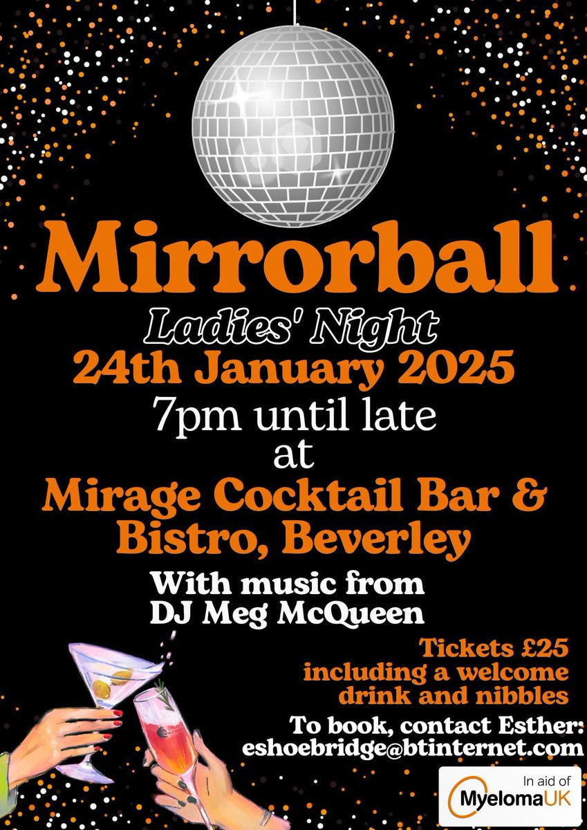 Arting UK (@arting_uk) on Twitter photo 🪩Cone and join us on Friday January 24th at Mirage in Beverley! It’s going to be a great night full of fabulous music and dancing, all proceeds to myeloma U.K., (tickets via e mail to save on platform fees)Ladies only 😉-to book contact eshoebridge@btinternet.com 🪩Cone and join us on Friday January 24th at Mirage in Beverley! It’s going to be a great night full of fabulous music and dancing, all proceeds to myeloma U.K., (tickets via e mail to save on platform fees)Ladies only 😉-to book contact eshoebridge@btinternet.com