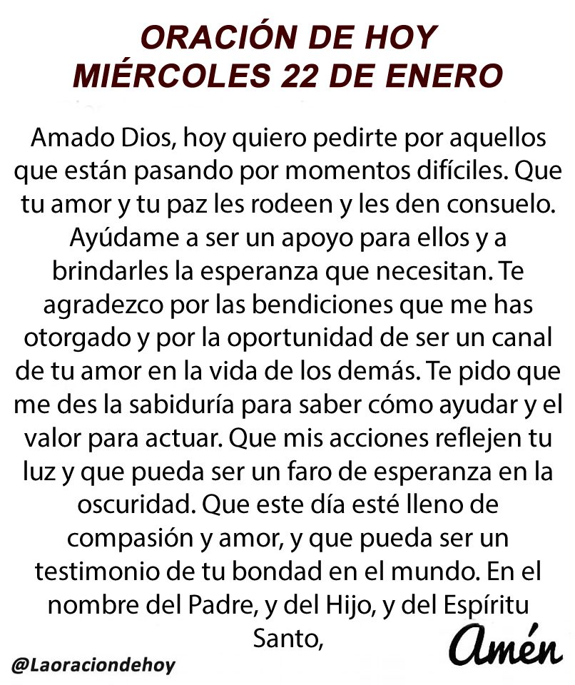 Oración diaria para hoy miércoles 22 de enero de 2025.