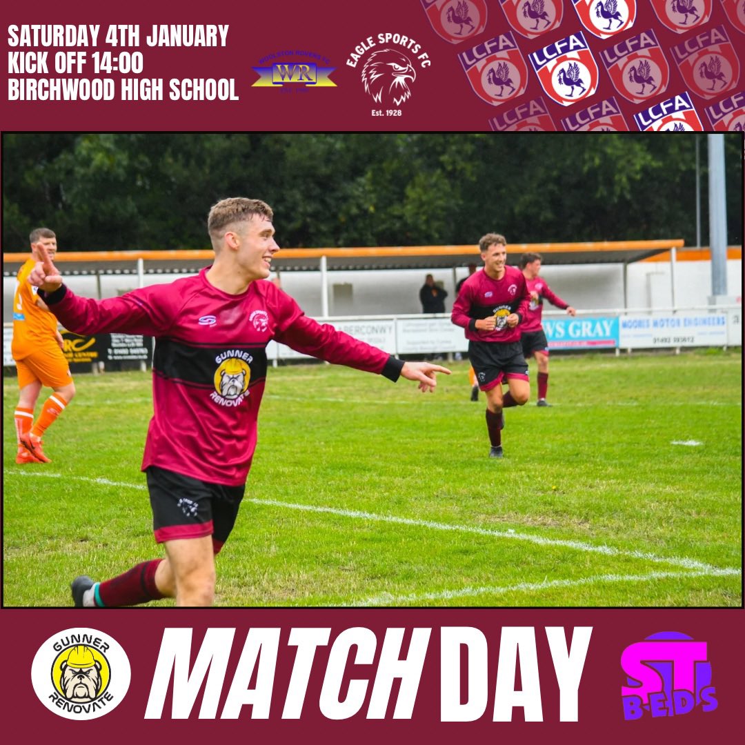 Eagle Sports FC (@eaglesportsfc) on Twitter photo โฝ๏ธ ๐๐ผ๐๐พ๐๐ฟ๐ผ๐
๐ <a href="/WoolstonFC/">Woolston Rovers FC</a>
๐ Birchwood High School, WA3 7PT
โฐ 2pm Kick Off
๐ <a href="/Liverpool_CFA/">Liverpool FA</a> Challenge Cup R3
#Upthegulls ๐ฆ
โฝ๏ธ ๐๐ผ๐๐พ๐๐ฟ๐ผ๐
๐ <a href="/WoolstonFC/">Woolston Rovers FC</a>
๐ Birchwood High School, WA3 7PT
โฐ 2pm Kick Off
๐ <a href="/Liverpool_CFA/">Liverpool FA</a> Challenge Cup R3
#Upthegulls ๐ฆ