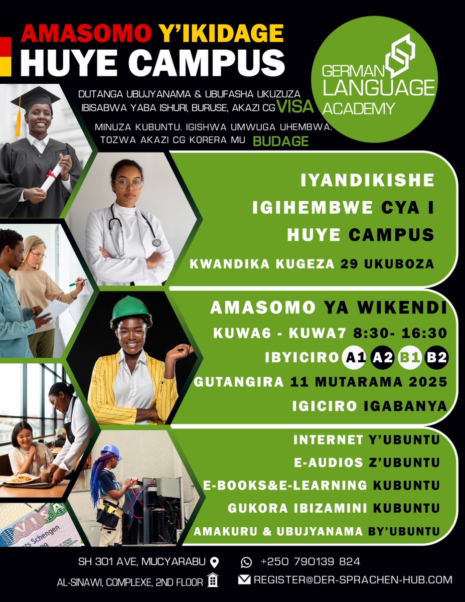 akagerarheinorg's tweet photo. @UmukundwaLilly @KabagambeI @Germaninhuye ni #German #Langauge #Academy ishami rya @DerSprachenHub tugiye gufungura imiryango yacu i #Huye muri #AlSinawiComplexe Tuzajya dutanga Internet kubuntu kubanyeshuri bose bazaza kwiga #Ikidage tunabafitiye #Discount yihariye. #IntensiveGermanCourses https://t.co/kIr9I4JiiO