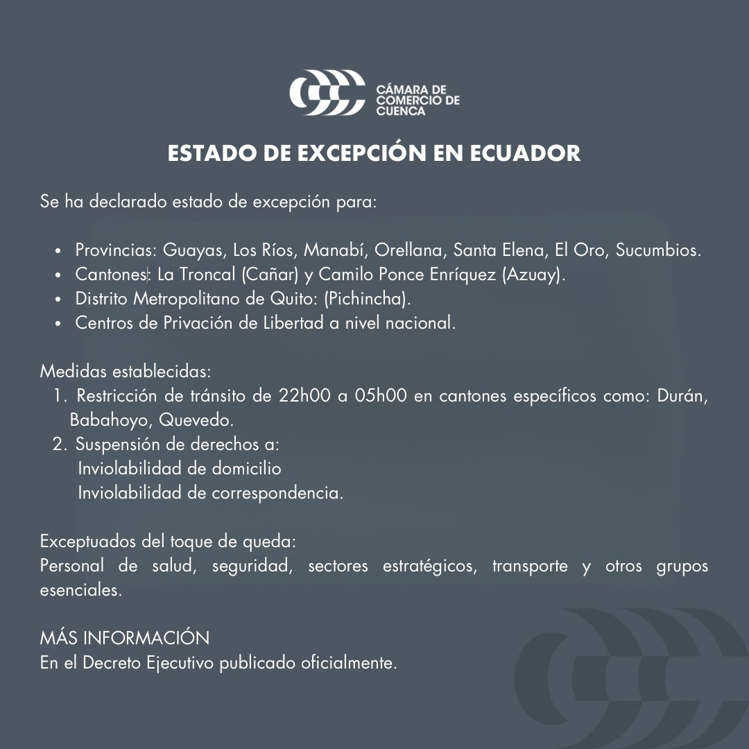 cccuenca's tweet image. 📣 𝗔𝘁𝗲𝗻𝗰𝗶ó𝗻, 𝗘𝘀𝘁𝗮𝗱𝗼 𝗱𝗲 𝗘𝘅𝗰𝗲𝗽𝗰𝗶ó𝗻 𝗲𝗻 𝗘𝗰𝘂𝗮𝗱𝗼𝗿