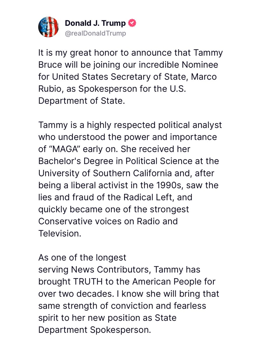 🚨 🚨 🚨 

Congratulations, <a href="/HeyTammyBruce/">Tammy Bruce</a>!