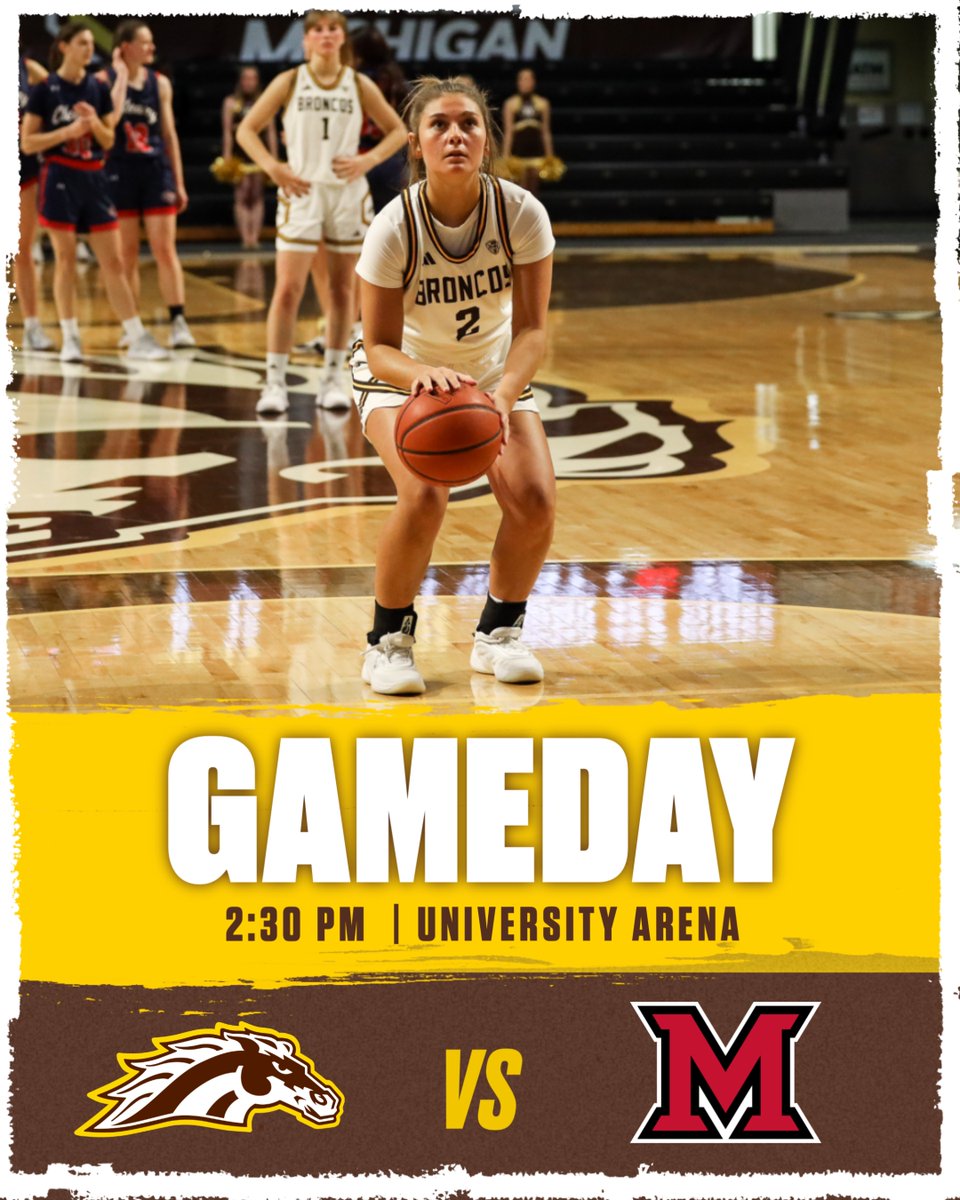 It's GAMEDAY!
Join us at University Arena as we host Miami (OH) at 2:30 PM!

📊 bit.ly/3DID8Sj
📺 es.pn/4gFHkAC
📻 bit.ly/49hPw7x
🎟️wmubroncos.com/269offer

#BroncosReign