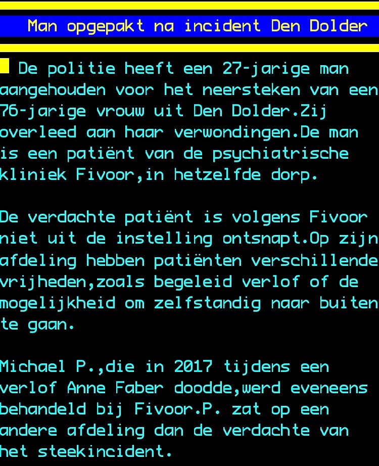 Bloedige moord door tbs-er op omaatje in Den Dolder