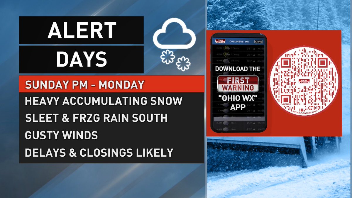 wsyx6's tweet photo. ALERT DAYS are set for Sunday and Monday as a WINTER STORM WATCH kicks in for the Columbus metro area. Be prepared for our first shovelable snowfall since last February. 🥶❄️🌨️ MORE: https://t.co/kjf7FELzu3 https://t.co/CfJtKyzb7X