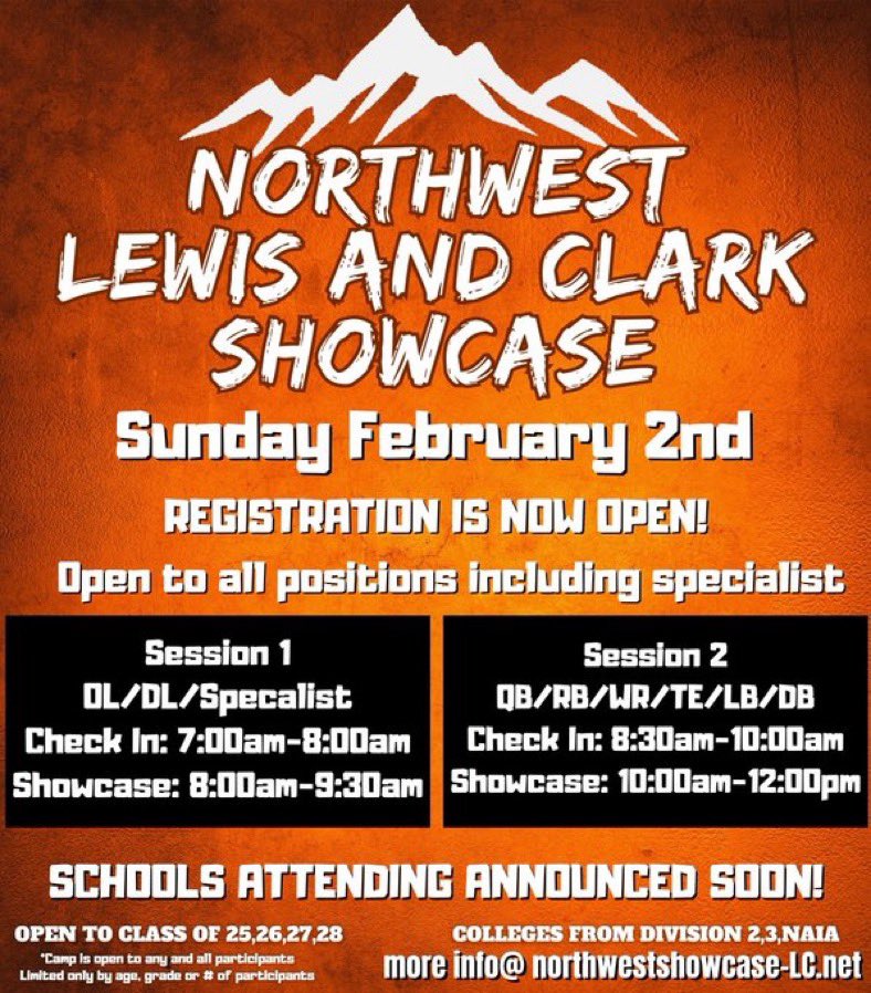 Thank you <a href="/THENWSHOWCASE/">Northwest Showcase</a> for the Invite!
<a href="/Coach_Gilgan/">Lukkes Gilgan</a> <a href="/CoachJCraft/">Coach Jim Craft</a> <a href="/CoachFalc/">Ian Falconer</a> <a href="/LCPiosFB/">Lewis & Clark Football</a> <a href="/JoeBushman5/">Joe Bushman</a> <a href="/CoachLanceo/">Coach Lance</a> <a href="/ttherzog/">Coach Trent Herzog</a> <a href="/Coach__Snyder/">Coach Michael Snyder</a>