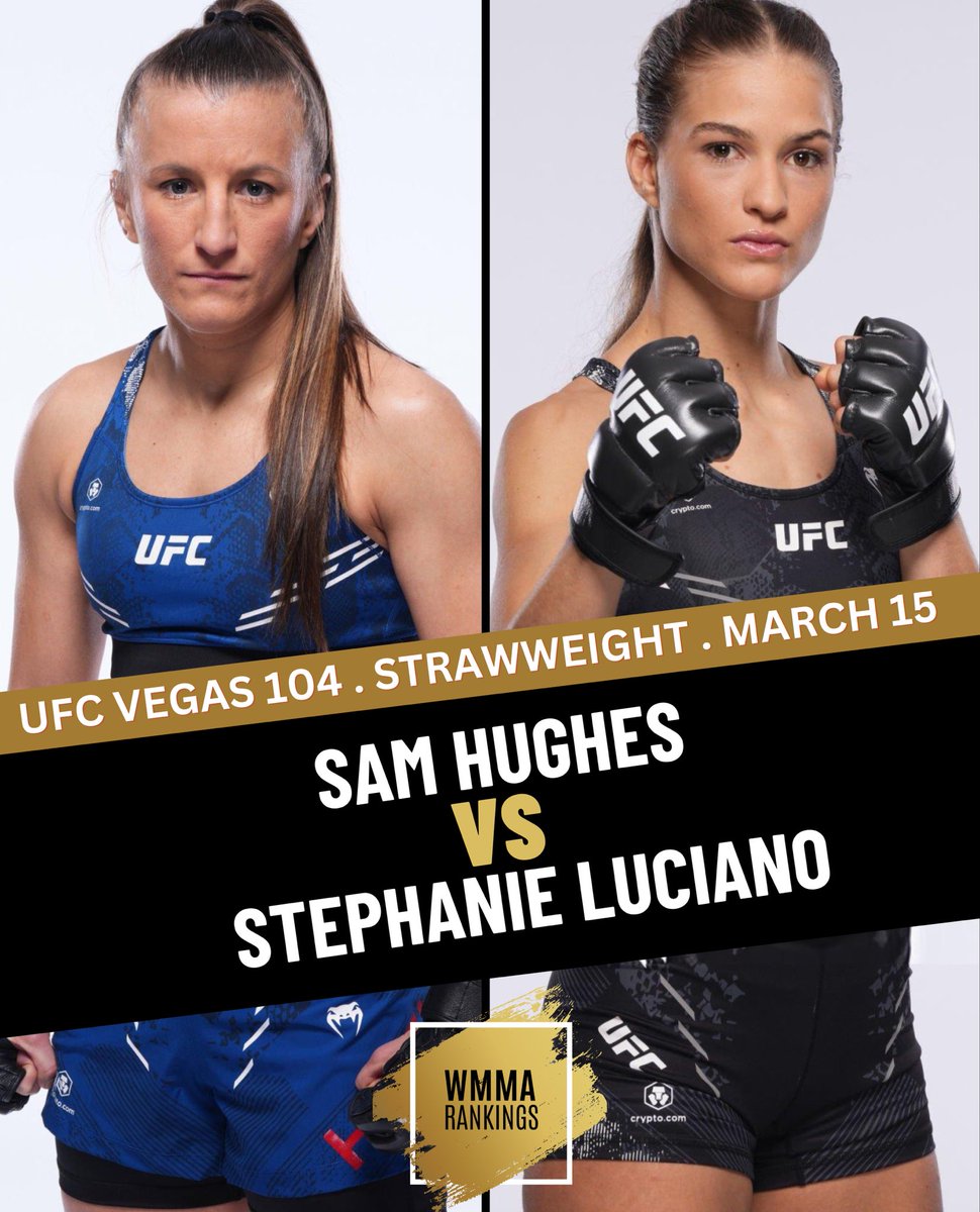 🚨 Fight Announcement: USA vs. Brazil strawweight clash set for #UFCVegas104 on March 15! 🇺🇸 Sam Hughes takes on 🇧🇷 Stephanie Luciano.

Luciano, a DWCS contract winner, looks to go 2-0 in the UFC after a strong debut. But Hughes has a history of handing fighters their first UFC