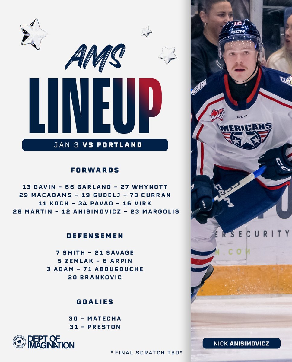 Our first lineup of 2025! Nick Anisimovicz celebrates his 100th career WHL game tonight.