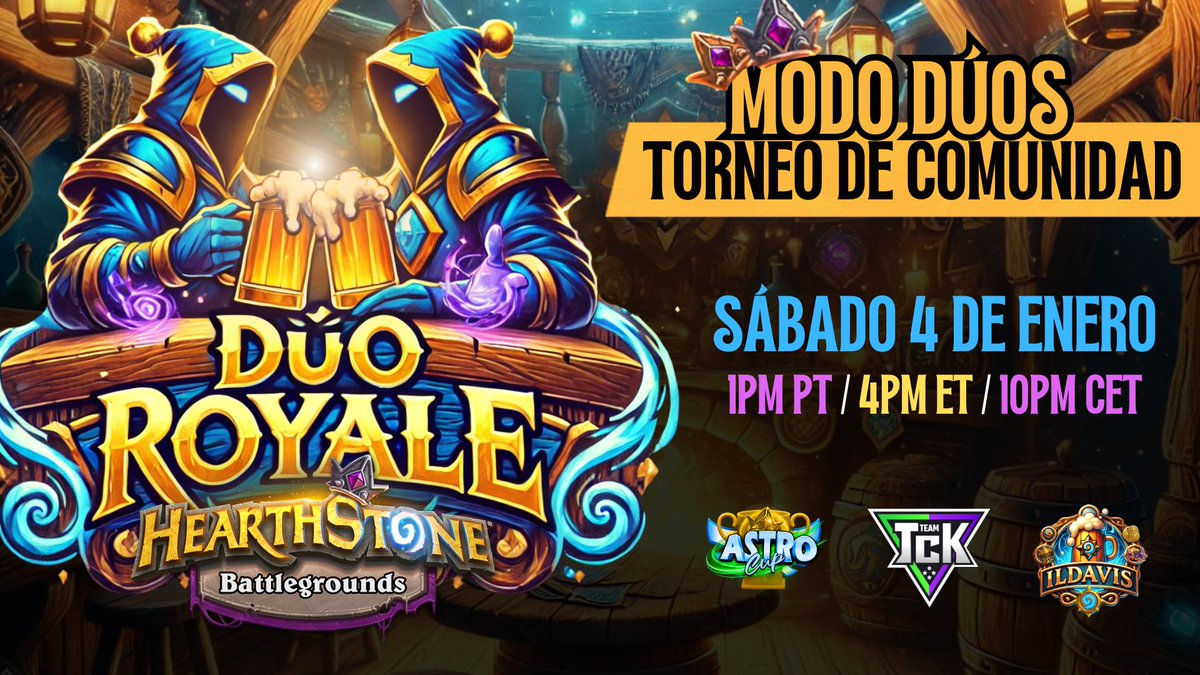 🍻✨ ¡Prepárate para el Torneo de Comunidad DÚO ROYALE! 🛡️⚔️

🏆 ¡Demuestra quién manda en la taberna!
🌍 Server Europa
🕒1pm PT | 4pm ET | 10pm CET
📋 Registra a tu equipo aquí 👉 forms.gle/83d5poeg5yrqyw…

🔥 ¡Nos vemos en los Campos de Batalla! 👑✨