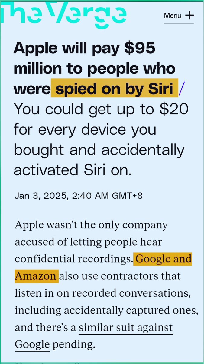 BruceWeeWM's tweet image. "Hi SIRI, tell me more about how China spies on me using coffee makers, fridges & light switches."
theverge.com/2025/1/2/24334…