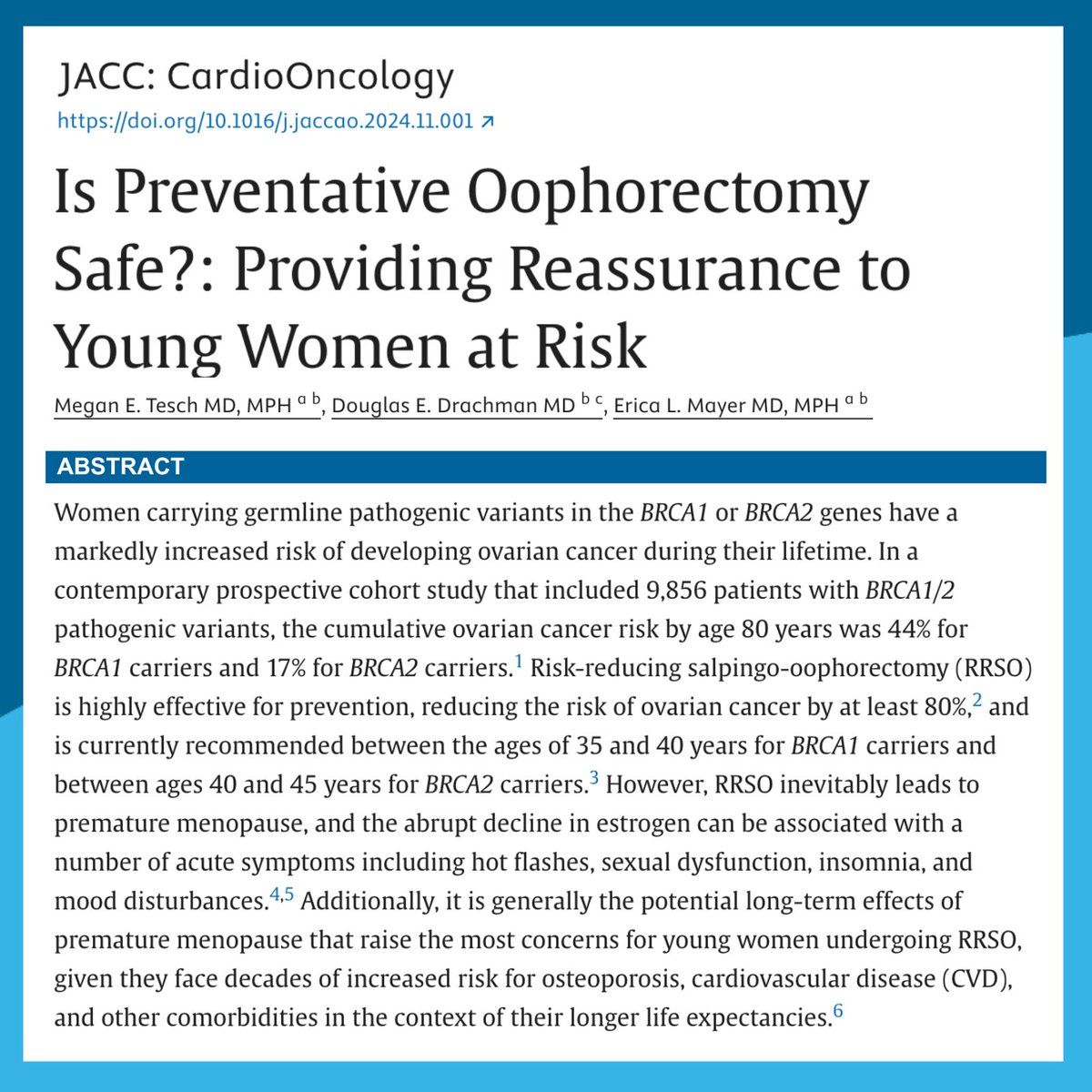 Dana-Farberās Breast Oncology Center (@dfci_breastonc) on Twitter photo Check out this recent commentary from Drs. Megan Tesch (<a href="/MeganTesch/">Megan E. Tesch</a>), Douglas Drachman (<a href="/DougDrachmanMD/">Douglas Drachman</a>) and Erica Mayer (<a href="/elmayermd/">Erica Mayer</a>) on preventative #Oophorectomy and young women at risk.
sciencedirect.com/science/articl⦠Check out this recent commentary from Drs. Megan Tesch (<a href="/MeganTesch/">Megan E. Tesch</a>), Douglas Drachman (<a href="/DougDrachmanMD/">Douglas Drachman</a>) and Erica Mayer (<a href="/elmayermd/">Erica Mayer</a>) on preventative #Oophorectomy and young women at risk.
sciencedirect.com/science/articlā¦