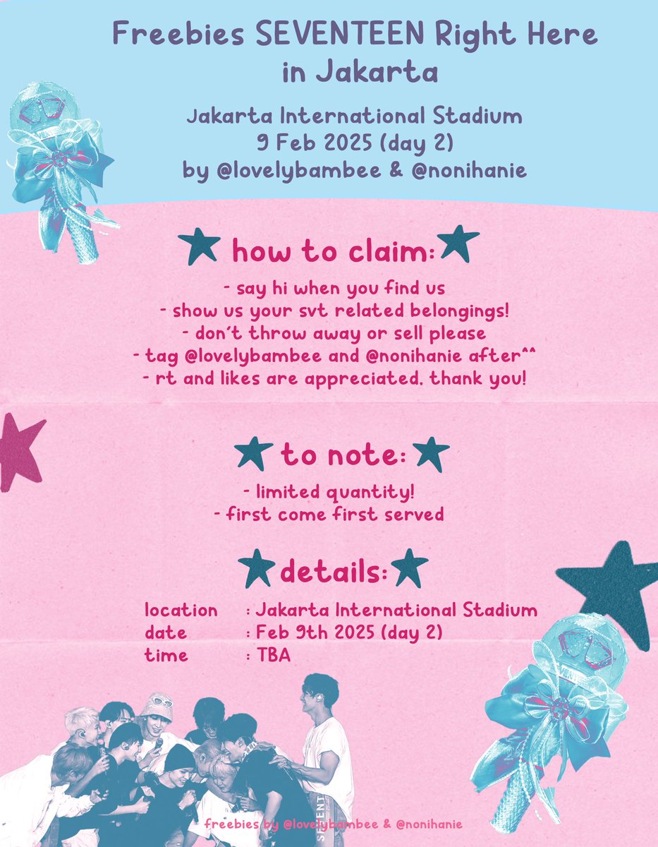-`♡´- freebies SEVENTEEN Right Here by <a href="/Lovelybambee/">🌼 에치//데시 🧸</a> &amp; <a href="/nonihanie/">_f ෆ</a> -`♡´-

🗓️Feb 9th 2025 (day 2)
📍Jakarta International Stadium (JIS)
🕰️ TBA

ෆ limited qty
ෆ first come first served

rt n likes are appreciated!
hope you like it ♡ 

t. d2 17rh 
#SVT_RIGHT_HERE_IN_JAKARTA