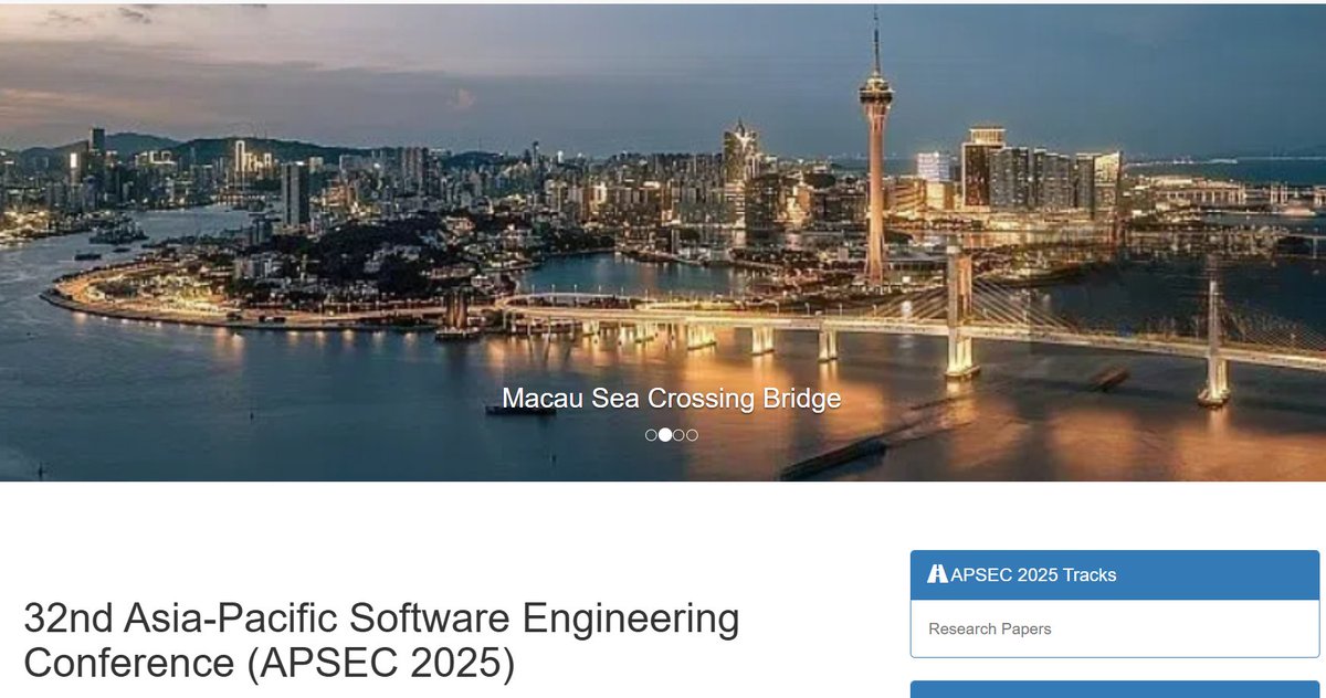 Hiro_Washi's tweet image. Joined the organizing committee of the 32nd Asia-Pacific Software Engineering Conference (#APSEC 2025, Macao, Dec 2-5) as its Tutorial Co-chair with Cuiyun. Historically, APSEC proceedings have been published by #IEEE-CS CPS. Mark your calendar now! conf.researchr.org/home/apsec-2025
