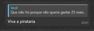 ffernandoc_'s tweet image. Acho incrível a pessoa de dizer fã de uma obra (e ficar postando nas redes sociais), mas não quis gastar 25 reais pra ver o filme no cinema. E a mesma pessoa gasta mais de 500 reais pra ver show. É, triste.