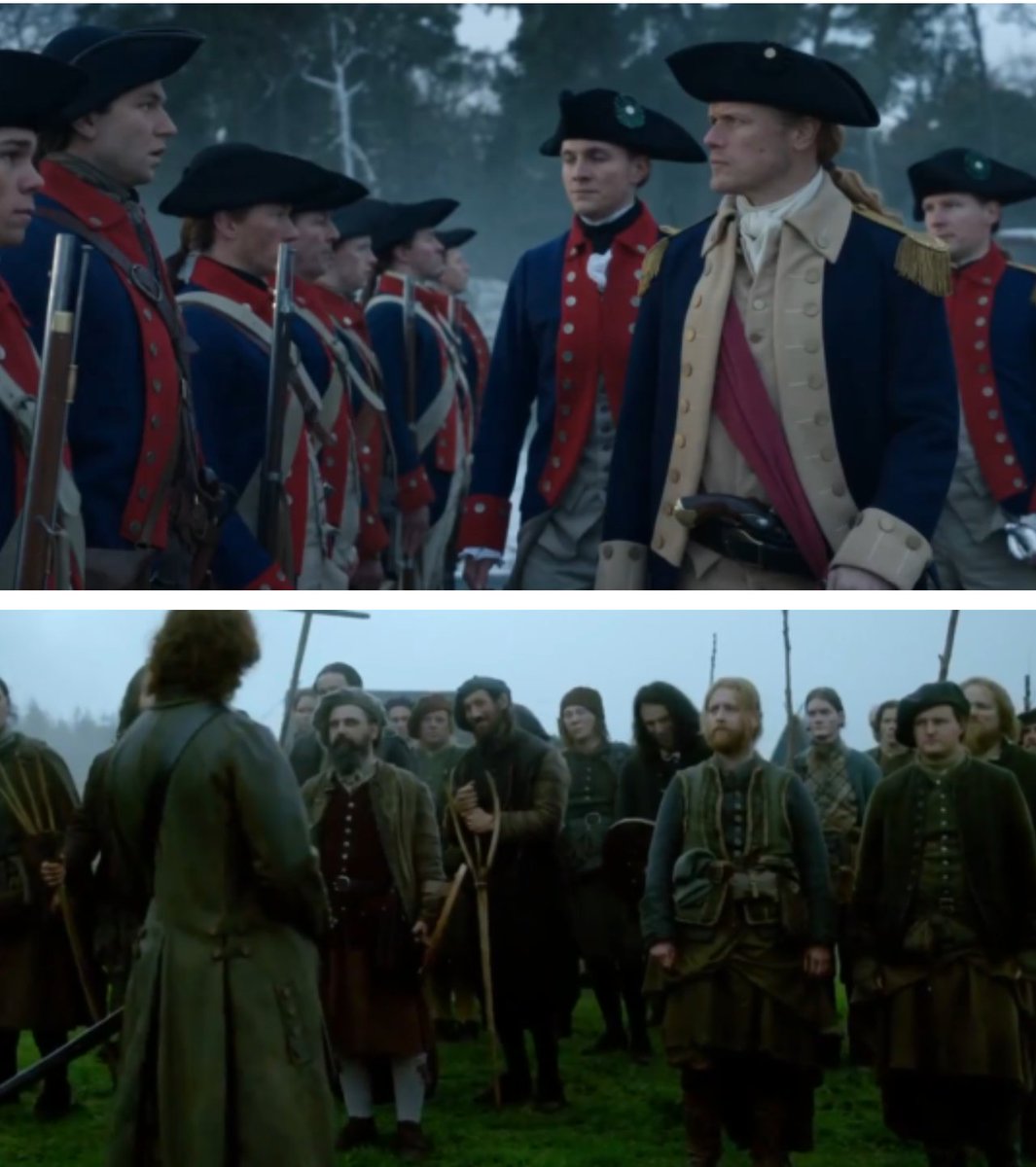 In 7x14 "Ye Dinna Get Used To It", we see Jamie evaluating his men, in formation. Examining their weapons.

How could I not remember when he did the same, so very long ago, in 2x09 "Je Suis Prest"?

#Outlander