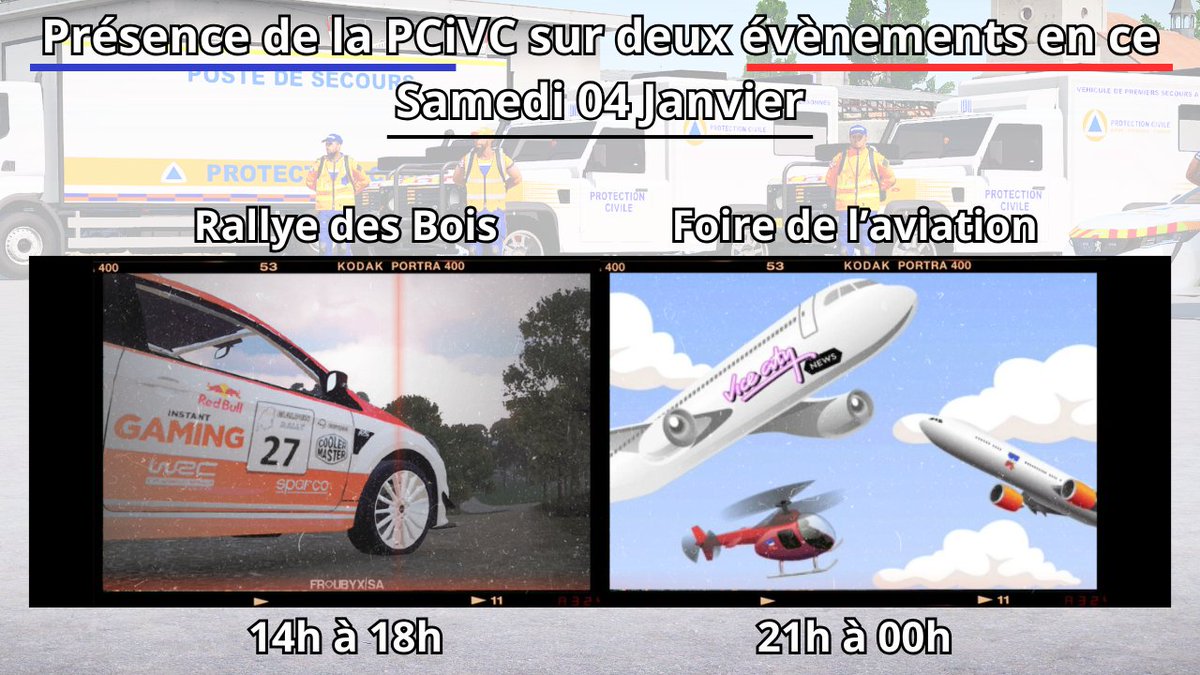 📢Présence de la PCiVC sur deux événements aujourd’hui !🚑

La Protection Civile de ViceCity sera présente sur deux  événements ce jour :

1⃣Le Rallye des Bois🏁
📅Horaire : 14h à 18h

2⃣La Grande Foire de l’Aviation✈️
📅Horaire : 21h à 00h

Bonne journée à tous !🌟