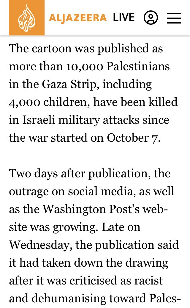 Funny how Washington Post editors wouldn’t publish an editorial cartoon taking a jab at tech and media billionaires kissing Trump’s ass, but didn’t think twice before publishing racist dehumanizing cartoons aimed at Palestinians being genocided by the IDF