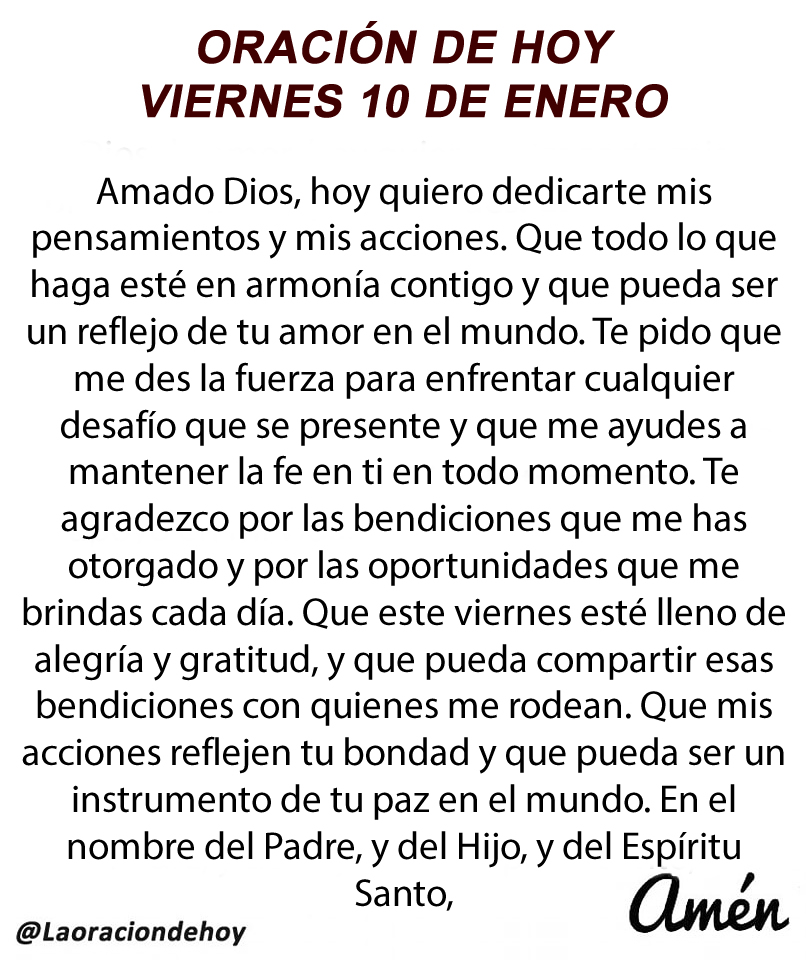 Oración diaria para hoy viernes 10 de enero de 2025.