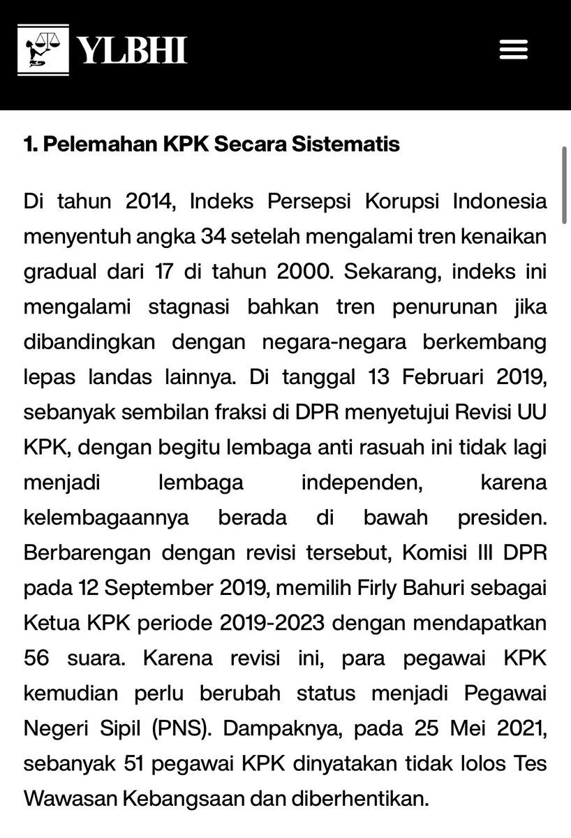 YLBHI's tweet photo. Untuk mempermudah pembaca, kami unggah tangkapan layar isi siaran pers kami dari website YLBHI.

Ini 10 alasan kenapa YLBHI menilai Jokowi layak disebut sebagai pemimpin korup dan juga pelanggar hukum dan HAM terorganisir.

Poin 1-4 disini 🙌🏼 https://t.co/NZe327kmXK