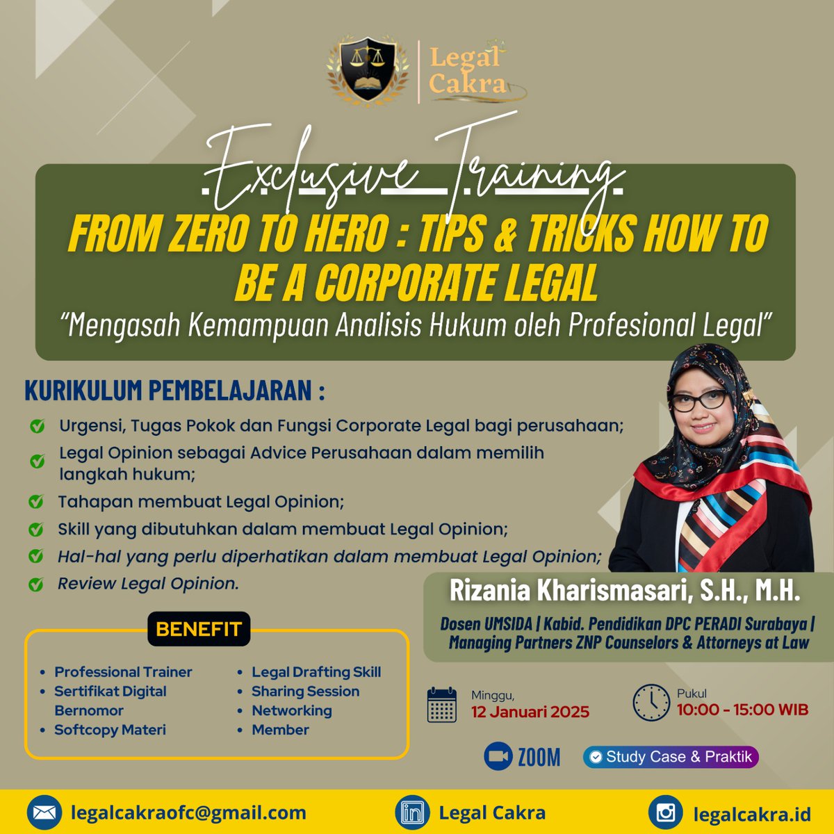 _FarrahMiftah's tweet image. 📌 Pendaftaran Diperpanjang 
✨ FROM ZERO TO HERO: TIPS &amp;amp; TRICKS HOW TO BE A CORPORATE LEGAL ✨

🗓️ 22 Des 2024
⏰ 10:00-15:00 WIB
📍 Zoom
🔗 Registrasi: bit.ly/TrainingLCID5

🚨 Kuota terbatas! 
📩 085785745843 (Dewi)

#legalcakra #legalopinion #legalcourse