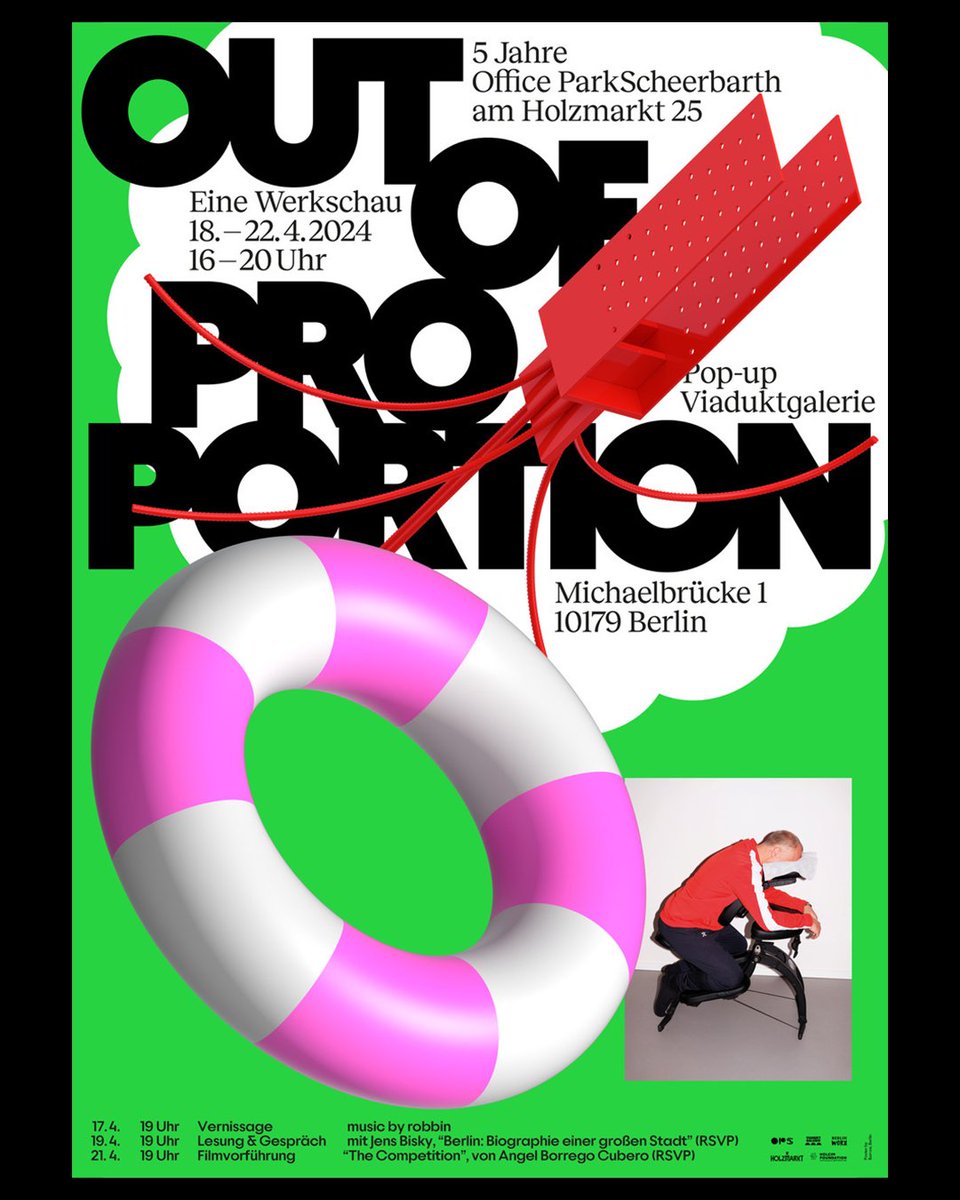 #Poster by Burrow for the Out of Proportion exhibition, marking the 5-year collaboration between Office ParkScheerbarth and <a href="/Holzmarkt25/">Holzmarkt 25</a>. The poster features F37 Sonic by @F37Foundry and Reckless by Displaay <a href="/xyz_displaay/">Displaay</a> im-burrow.com #posterdesign #certainmagazine