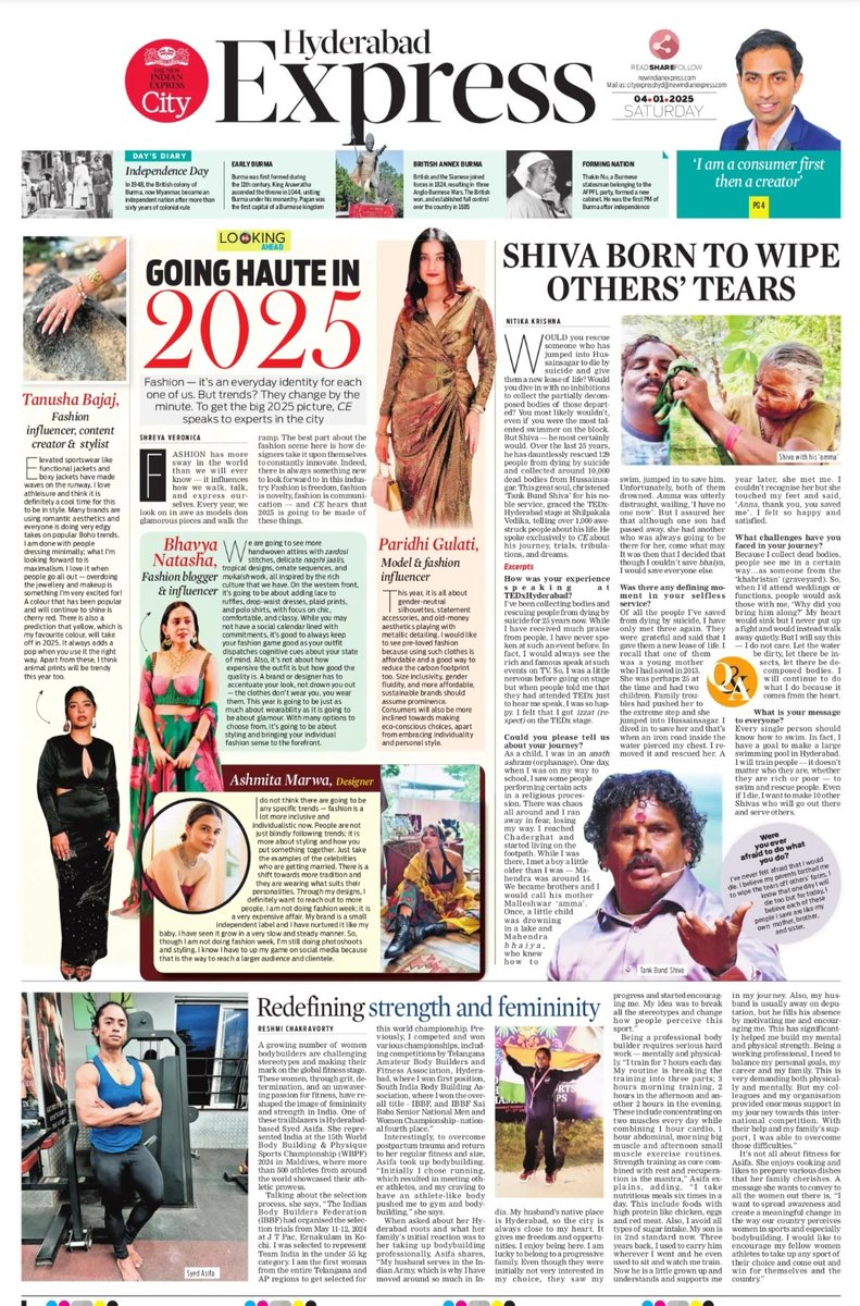 Check out today's #cityexpress  #fashion experts decoding what's going to trend in 2025 #lookingahead; Tank Bund Shiva on his past 25 years of rescuing 129 people from dying by suicide &amp; collecting 10,000 dead bodies from Hussainsagar 

For more stories newindianexpress.com/cities/hyderab…