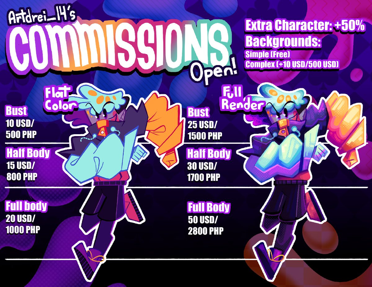 Artdrei_14's tweet image. COMMISSIONS OPEN! 🌈 
.
Updated the sheet for 2025 yall 
.
DM if you're interested and if you have any questions, feel free to comment ^^
.
.
#commissionsheet #artcommission #opencommission #commissionsopen